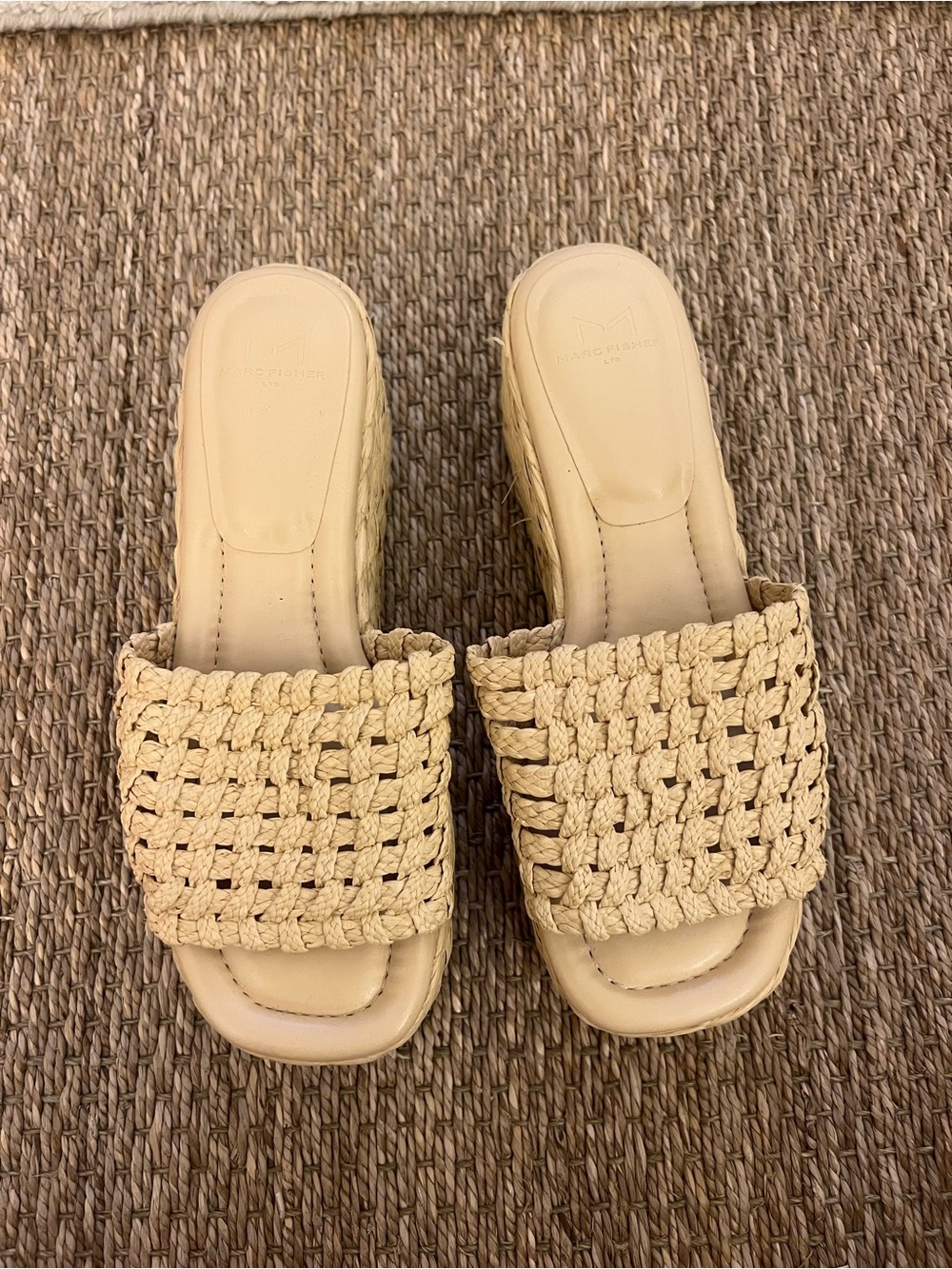 Marc Fisher Braided Slide Mules in Natural Beige